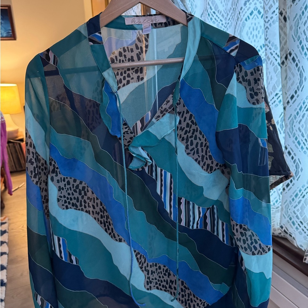 Hutch Teal and Blue Abstract Leopard-Accent Top